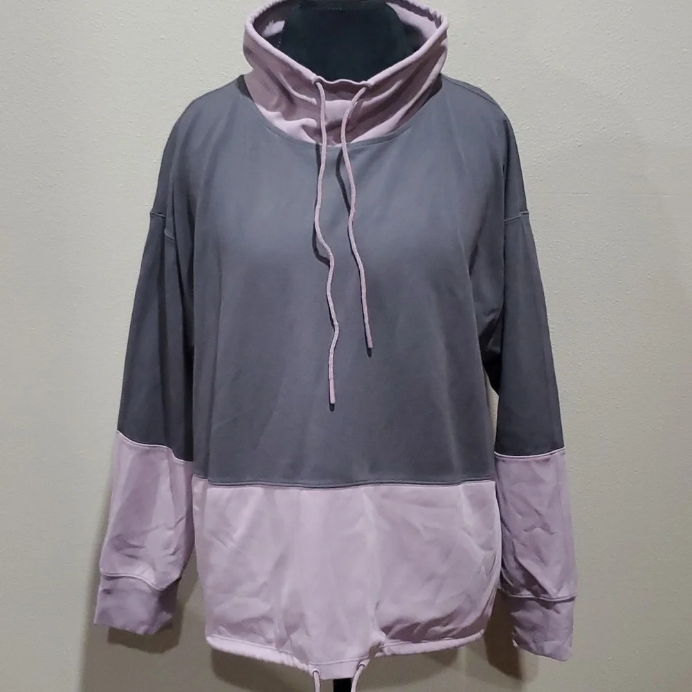 Athleta purple grey pullover cowl neck pockets euc